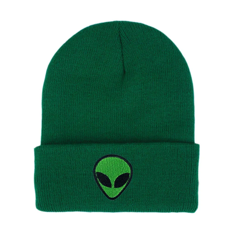 Милая вязаная Зеленая Шапка инопланетянина, Шапка-бини инопланетянина для женщин, Шапка-бини с вышивкой, мужская шапка с вышивкой