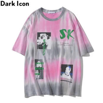 

Dark Icon Tie Dyeing Letters Hipster T-shirt Men Women Round Neck Cotton Tee Shirts Men's Tshirt