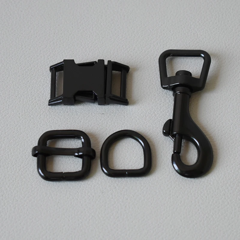 Black 100 sets Metal D rings sliders release buckles 15mm webbing for dog collar adjuster straps belt buckles DIY leather accessories - Цвет: Black