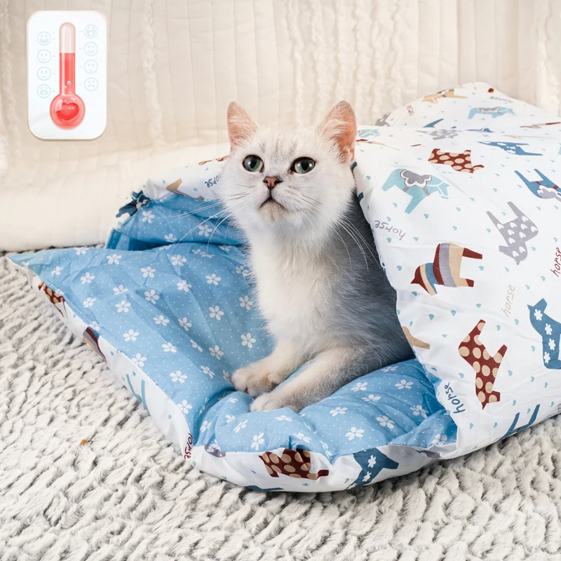 Grey RAIN QUEEN Cat Bed,Igloo Cave Sleeping Bag Pet Warm House Cushion Detachable Washable Indoor Nest Bed for Cat Puppy