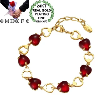 

OMHXFC Wholesale ES284 European Fashion Fine Woman Girl Party Birthday Wedding Gift Heart AAA Zircon 24KT Gold Bracelet Bangle