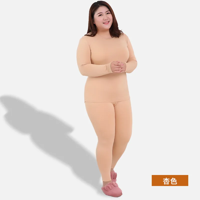 Plus Size Women's Close-fitting Thermal Underwear Milk Silk Long sleeves 6XL Warm Long Johns New Winter Underwear Set - Цвет: Apricot