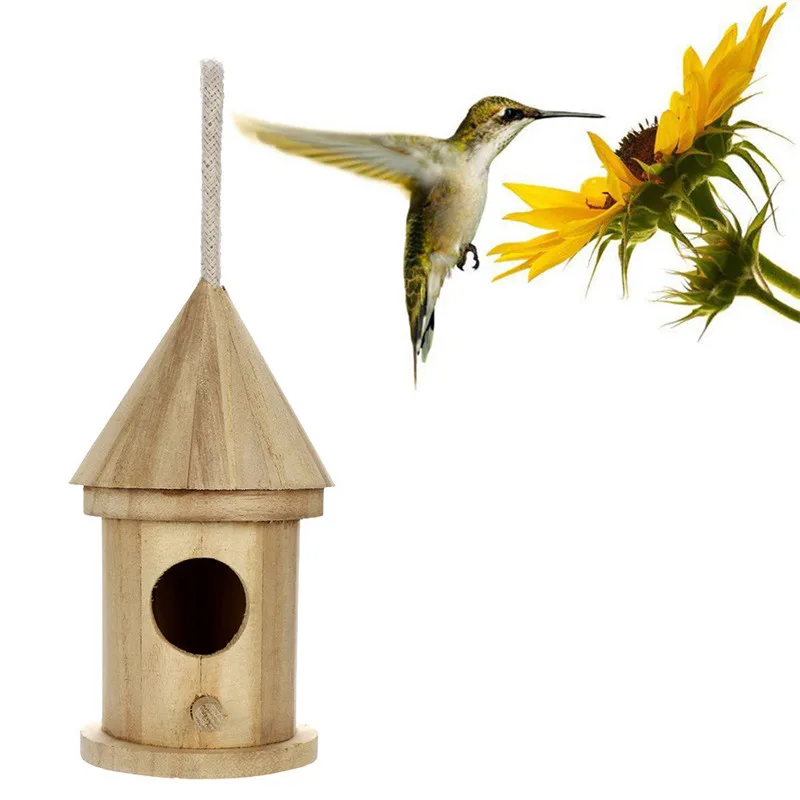 

Wooden Bird Nest Hanging Bird House Natural Wooden Bird Cage Resting Place Wall-Mounted Outdoor Birdhouse Wooden Box