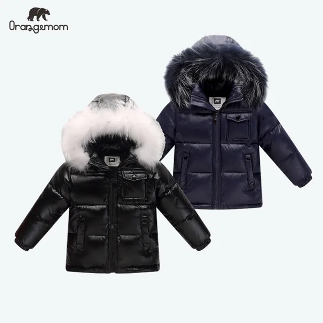 Black winter jacket parka for boys winter coat , 90% down girls jackets children's clothing snow wear kids outerwear boy clothes 1