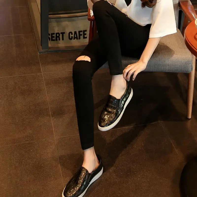 Summer Trending Cowboy Korean-style Black Ripped Jeans WOMEN'S Ninth Pants Elasticity Slim Fit Trend Skinny Pants