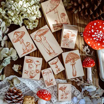 

1 pcs Mushroom series wooden vintage rubber stamp Kids diy Handmade Scrapbook Photo Album, students Stamp Arts, Crafts gifts