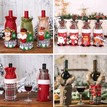 

New Christmas Wine Bottle Cover Buffalo Plaid Wine Bottle Bag Christmas Decorations for Home 2019 New Year Christmas Ornaments