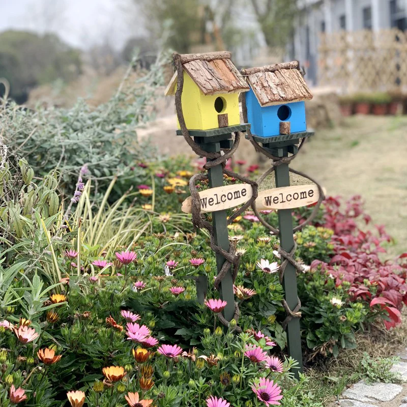 

American Wood Simulation House Bird Nest Ornaments Outdoor Courtyard Decoration Crafts Garden Balcony Villa Adornments Figurines