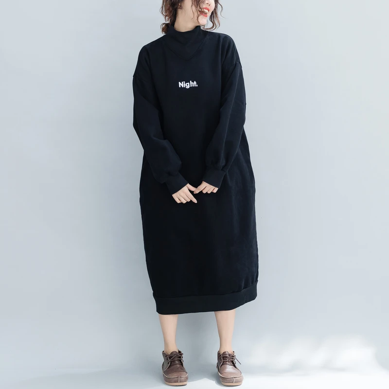 Новинка, зимний свитер с высоким воротом, платье для женщин, винтажная вышивка, принт с буквами, толстовки, хлопок флисовый пуловер, женские топы 5XL