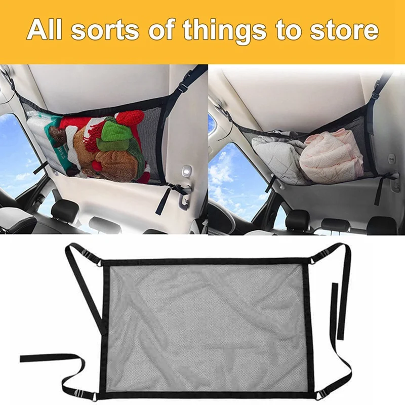 

Lcyonger Universal Car Ceiling Storage Net Pocket Car Roof Interior Cargo Net Bag with Zipper Car Trunk Storage Accessories