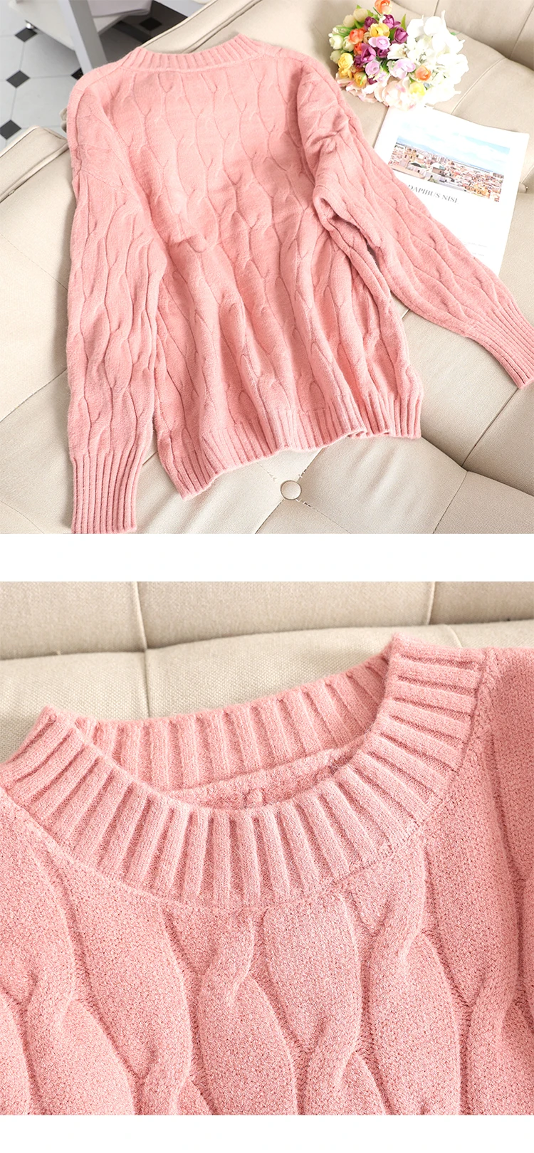 Женский пуловер свитер Свободный корейский Толстый твист томный в осень и зиму свитер от ветра толстое пальто для женщин B935