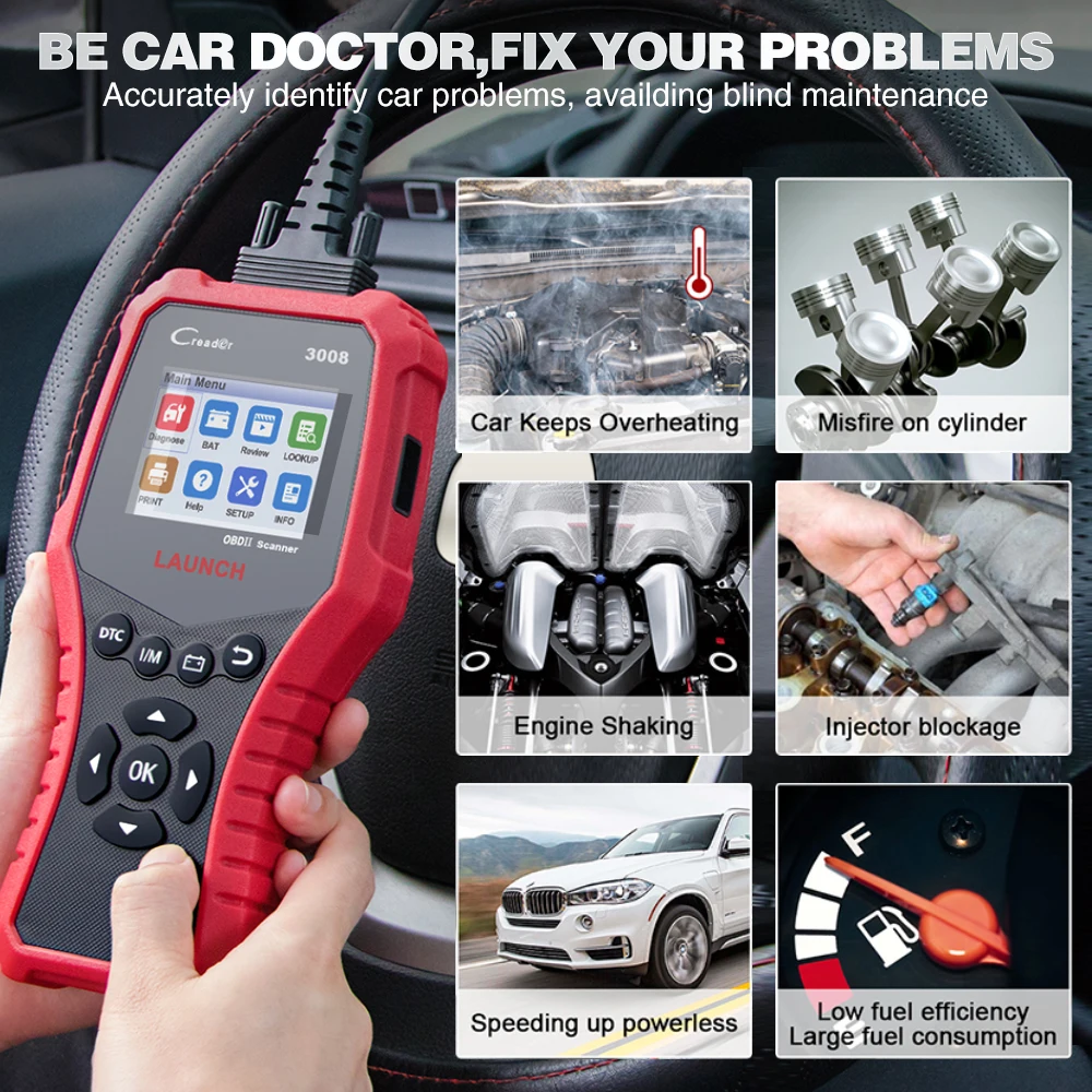 Авто Creader LAUNCH CR3008 OBD2 EOBD Автомобильный сканер кодов ошибок PK NT301 KW850 АВТО OBDII