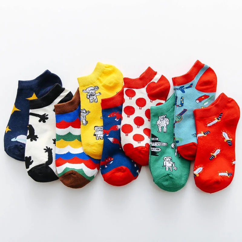 LJIQQ, 1 пара, новинка, модные женские носки с забавными рисунками Короткая Повседневная коттоновые носки милые, в Корейском стиле женские ботильоны Носки
