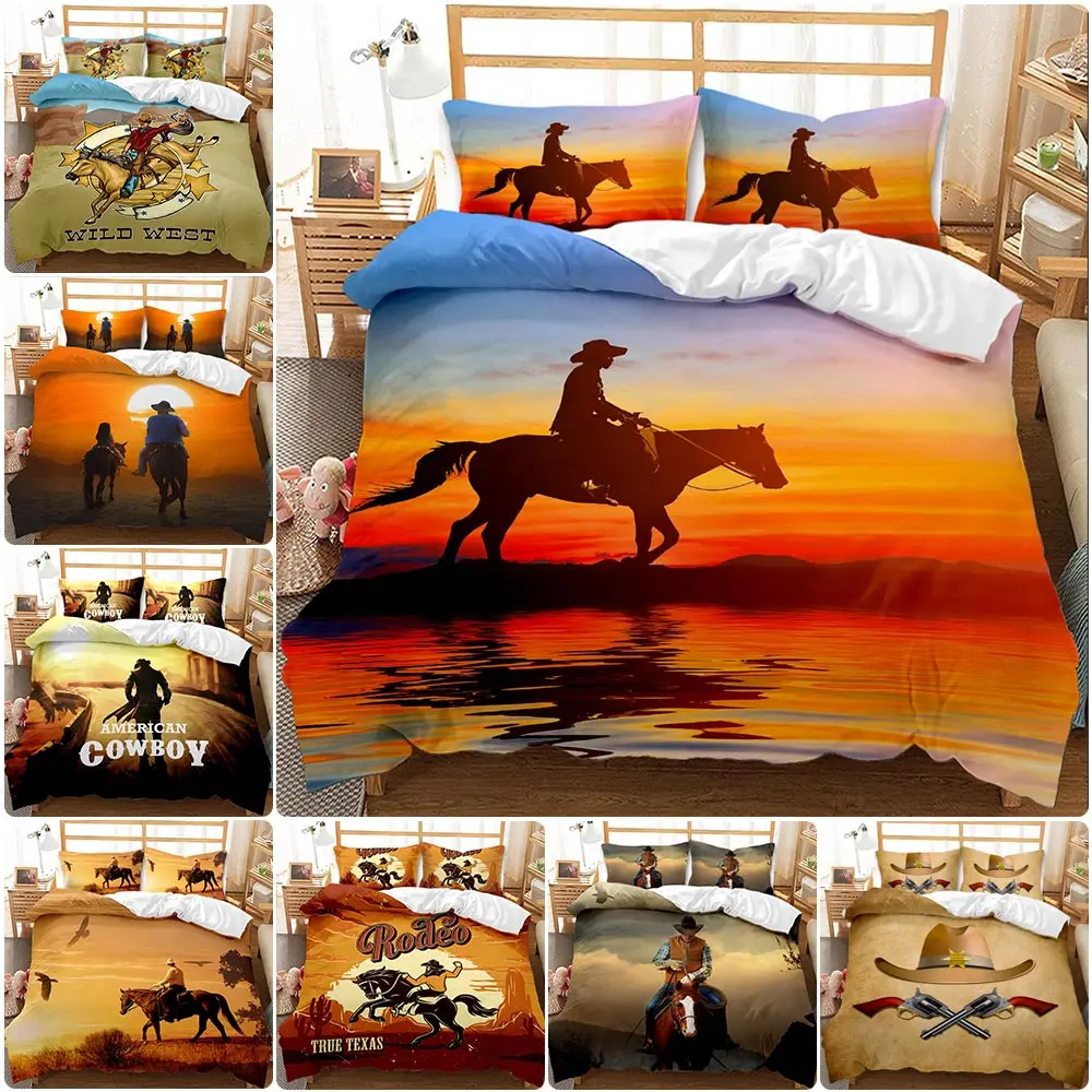 

3d king size Silhouette west cowboy bedding set luxury queen bedroom bed full comforter sets duvet cover pillow case 3pcs