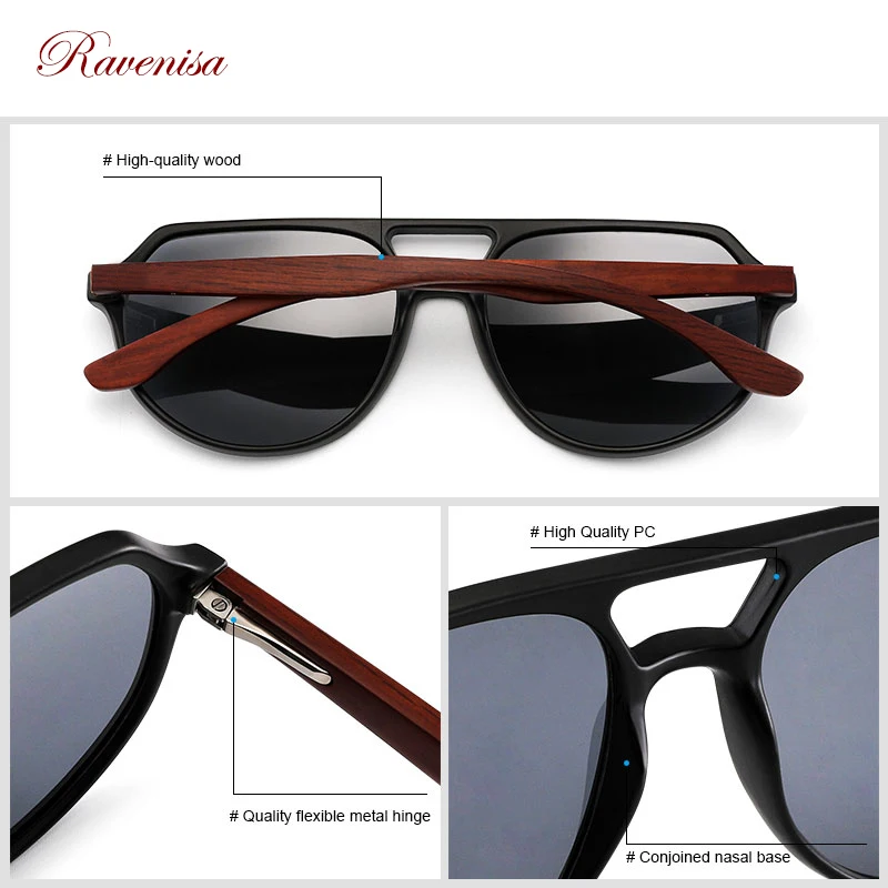 Ravenisa Wood Sunglasses Women UV400 Polarized Pilot Plastic Frame  Sun Glasses fishing Driving Sunglasses 3
