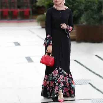 

Islamic Clothing Abaya Dubai 2020 Women Floral Long Cocktail Muslim Long Dress Evening Party Islamic Abaya Robes Abaya Dubai