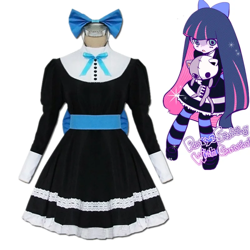 

Anarchy Stocking Dress Panty & Stocking With Garterbelt Cosplay Costume Girl Hair Wigs Cos Women Lolita Maid Suits Party Uniform