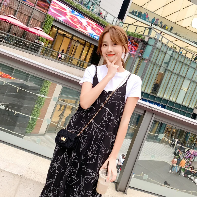 

2019 Abstract Pattern Printed Camisole Chiffon Dress Women's