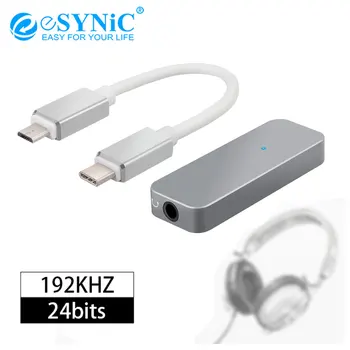 

eSYNiC 192kHz USB C DAC Headphone Amplifier Type C to 3.5mm For iphone Android Digital to Analog Converter Headphone Adapter Amp