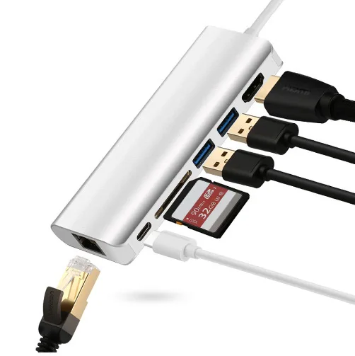 

Suitable for New Style Type-C to HDMI RJ45 SD Six-in-One Multi-functional Adapter Apple Laptop