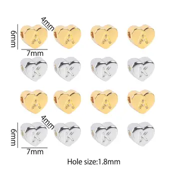 

26Pcs 7*6mm Gold Silver Heart letter Loose Spacer Bead Charms For DIY Handmade Beaded Bracelets Necklace Jewelry Making Supplies