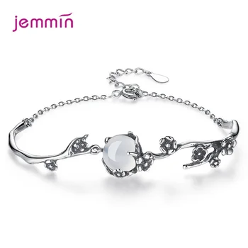 

Fashion Jewelry Flowers 925 Sterling Thai Silver Chain Bracelet Opal Stone Bracelet For Women Gift Friendship Cuff Bracelets