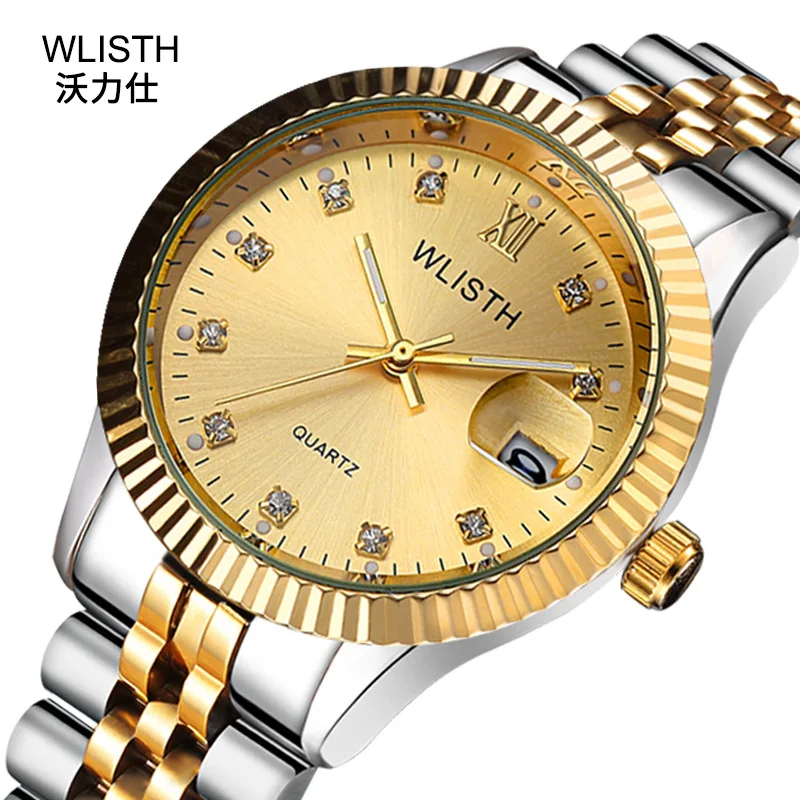 

A Generation of Fat Watch Men Steel Watch between Gold Single Calendar Watch Wholesale Non-Analog Watch COUPLE'S Watch Customiza
