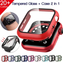 Assista caso capa para apple watch 6/se/5/4/3/2/1 protetor de tela temperado pára-choques caso quadro filme de vidro para iwatch series 6 5 4