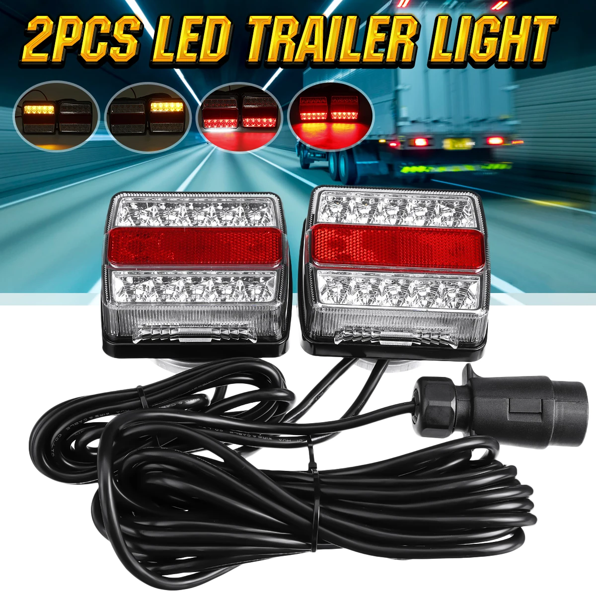

2X 12V 5 Functions 30 LED Trailer Tail Towing Light Rear Indicator Brake Reflector Number Plate Powerful Magnet Easy Fit