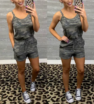 

Sexy Camouflage Printed Bodycon Elastic Waist Women Playsuit Tank Top Women Romper Women Overalls