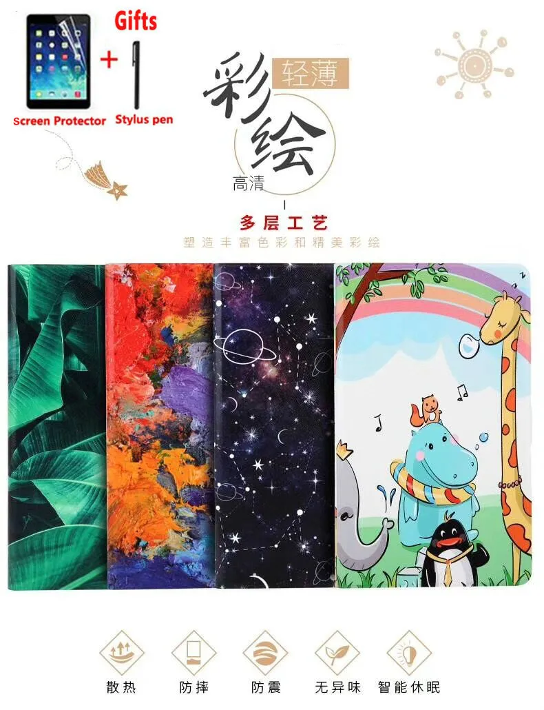 

For Samsung Galaxy Tab A 8.0 2019 (S Pen) SM-P200 P205 P207 Case Lovely Cartoon Printed Flip Stand Soft Silicone Back cover+Film
