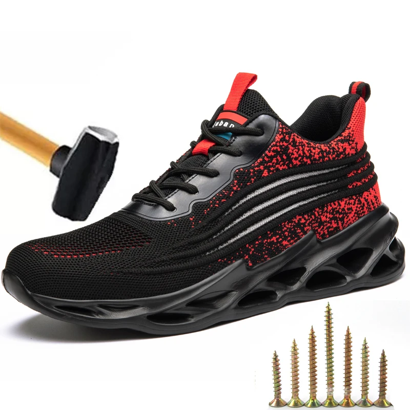 Zapatos de seguridad para hombre, zapatillas de trabajo antipinchazos, con punta de acero, ligeras, 2021
