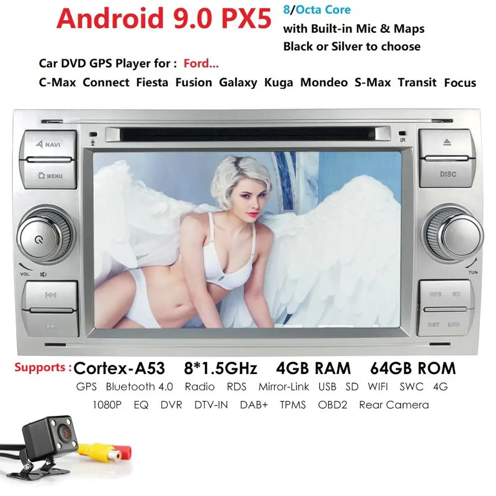 Автомобильный мультимедийный плеер Android 9 gps Авторадио 2 Din 7 дюймов для Ford/Mondeo/Focus/Transit/C-MAX/S-MAX/Fiesta 4 г 64 г Восьмиядерный