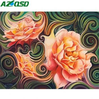 

AZQSD Oil Painting By Numbers Flower On Canvas For Adult DIY Handmade Gift Drawing By Number Floral Abstract Art Full Kits