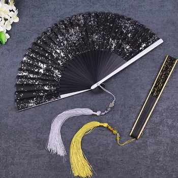 

Black Folding Silk Hand Fan Flower Wedding Golden Fan Home Decoration Accessories Gifts Women Girls Abanico Home Decor BA60SZ