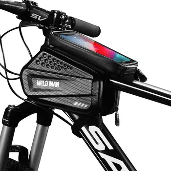 

WILD MAN Bicycle Phone Bag MTB Road Bike Front Top Frame Tube Touch Screen Hard Shell Bag Double Side Pannier Cycling Equipment