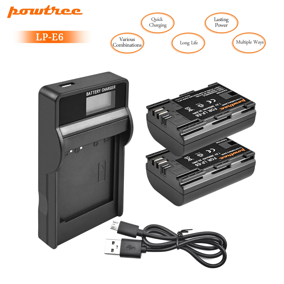 2Pecs LCD Charger Powtree For Canon LCD Charger 2800mAh LP-E6 LPE6 LP E6 Camera Battery Replacement EOS 5D Mark II 5D Mark III 5D Mark IV 5DS 5D - Цвет: 2Pecs LCD Charger