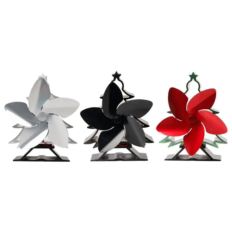 5 Blade Christmas Tree Shape Heat Powered Stove Fan Aluminium Eco-Friendly Wood Log Burner Fireplace Stove Fan