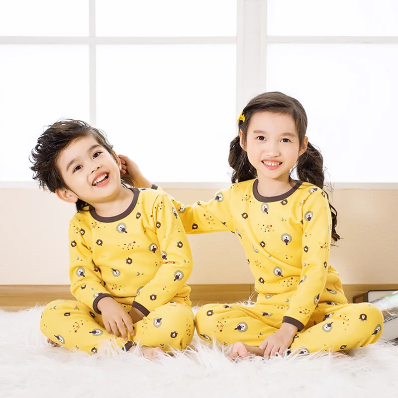 Детское термобелье; комплект с бархатной подкладкой; осенняя одежда; Штаны для мальчиков и девочек; детская одежда; зимние детские пижамы - Цвет: Цвет: желтый