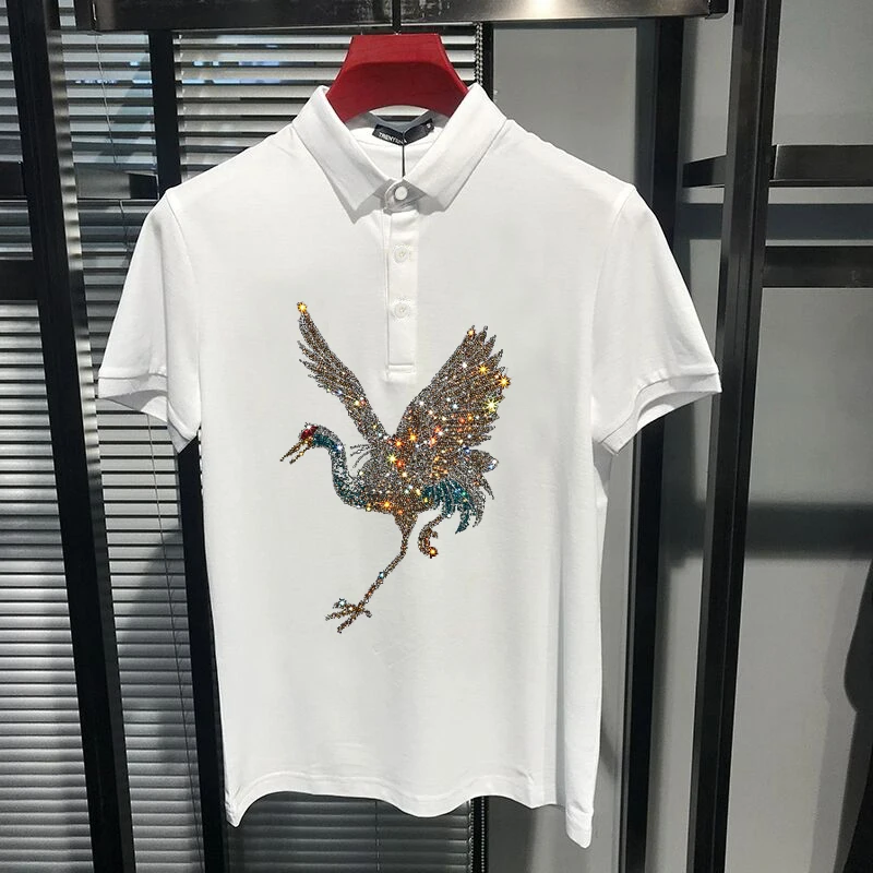 

Classic Design Hot Diamond Crane Men's Polo High-Quality Fabric T-Shirt Summer Sweatshirt Oversized
