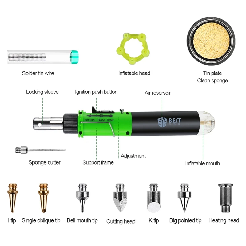 BST-105 32 Pcs Pen Type Multifunctional Gas Soldering Iron Open Fire 1300℃ Iron 450℃ 10 Seconds Warm Up Rework Welding Tools 5