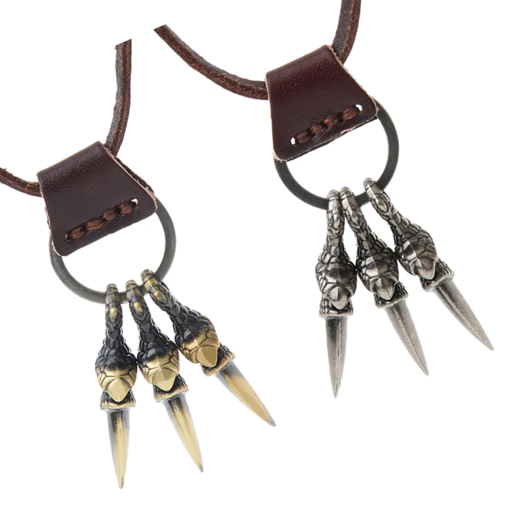 Gothic PU Leather Chain Punk Mens Eagle Bird Claw Pendant Necklace Rock Biker 86cm Long Rope