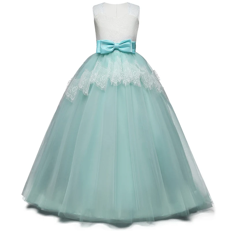 Green Kid Dresses for Girls Wedding Elegant Flower Princess Formal Long Gown Baby Girl Christmas Dress Vestido Infantil 6 12 14 Years - Цвет: Green