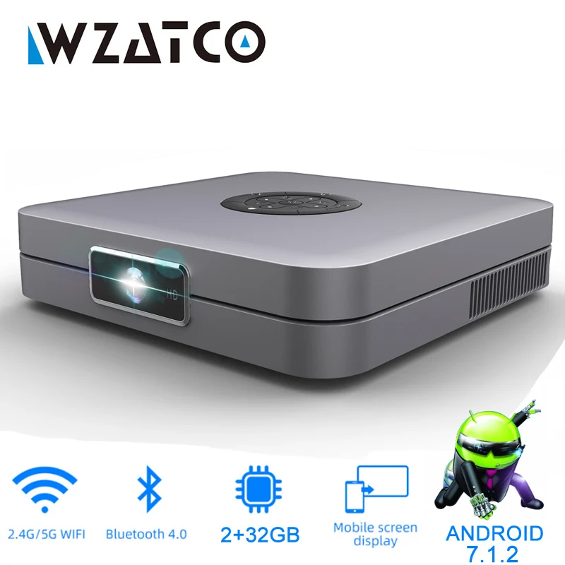 ^Cheap WZATCO D1 DLP Projector support Full HD 1920x1080P,32GB Android 7.1 5G WIFI AC3 Video Beamer 3LED MINI Projector for Home Cinema