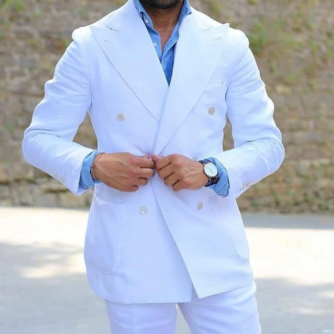 Chaqueta de Sumer negocios blanca para hombre, esmoquin de novio de playa para boda, traje para de graduación (chaqueta + Pantalones), calle 2 piezas|Trajes| - AliExpress