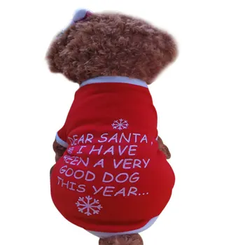 

Fun Clothes For Dogs Polyester Red Christmas Letter Pattern Dog T-shirt Fashion Classic Christmas Four Size Dog Clothes