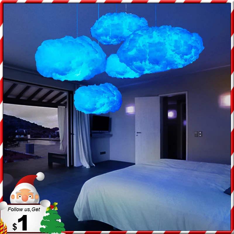

DIY Handmade Material Hanging Lamp Cute Cotton Cloud Shape Light Creative Led Cloud Night Light For Home Bedroom Decoration