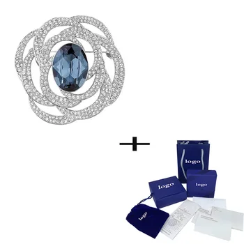 

SWA Exquisite New Dark Blue Rose Crystal Brooch Flower Elegant Temperament Ladies Jewelry Fashion Romantic Birthday Gift