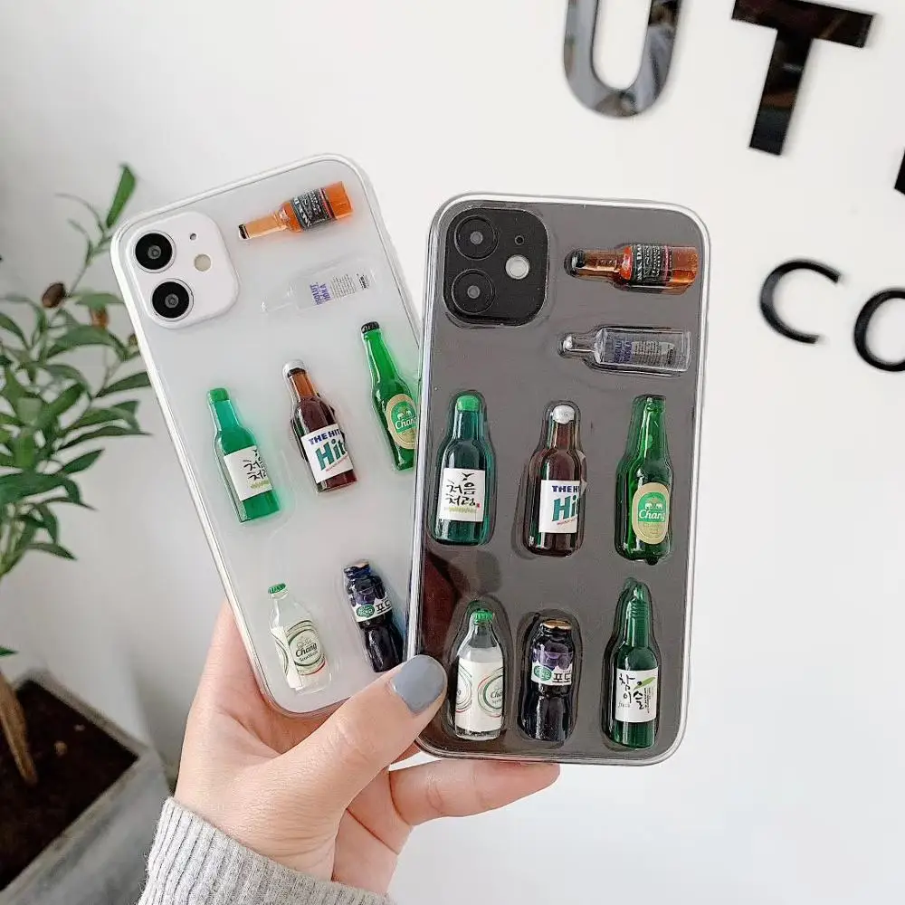 Funny 3D Korean beer bottle Phone Case For iPhone 11 Pro Max XR X XS 7 8 Plus SE 2020 Soft Silicone Cartoon Wine Protective |