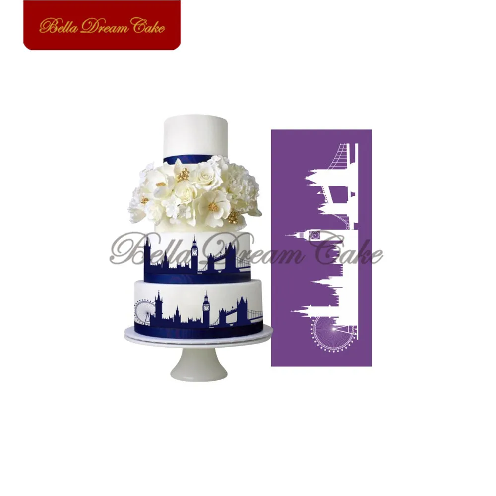 

Skyline Architecture Design Cake Stencil Building Mesh Stencil Cake Decorating Tool Fondant Molds Cake Tools Bakeware